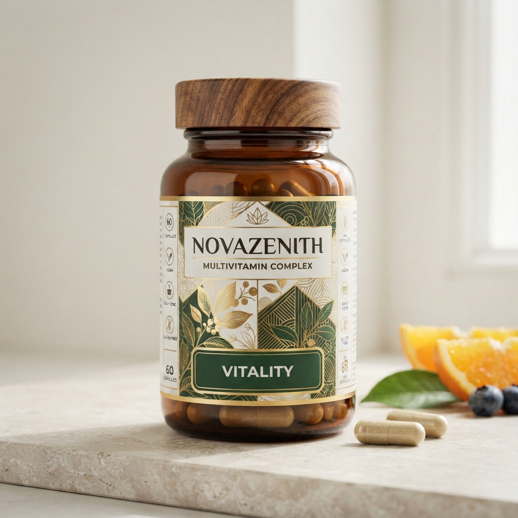 NovaZenith bottle with ingredients